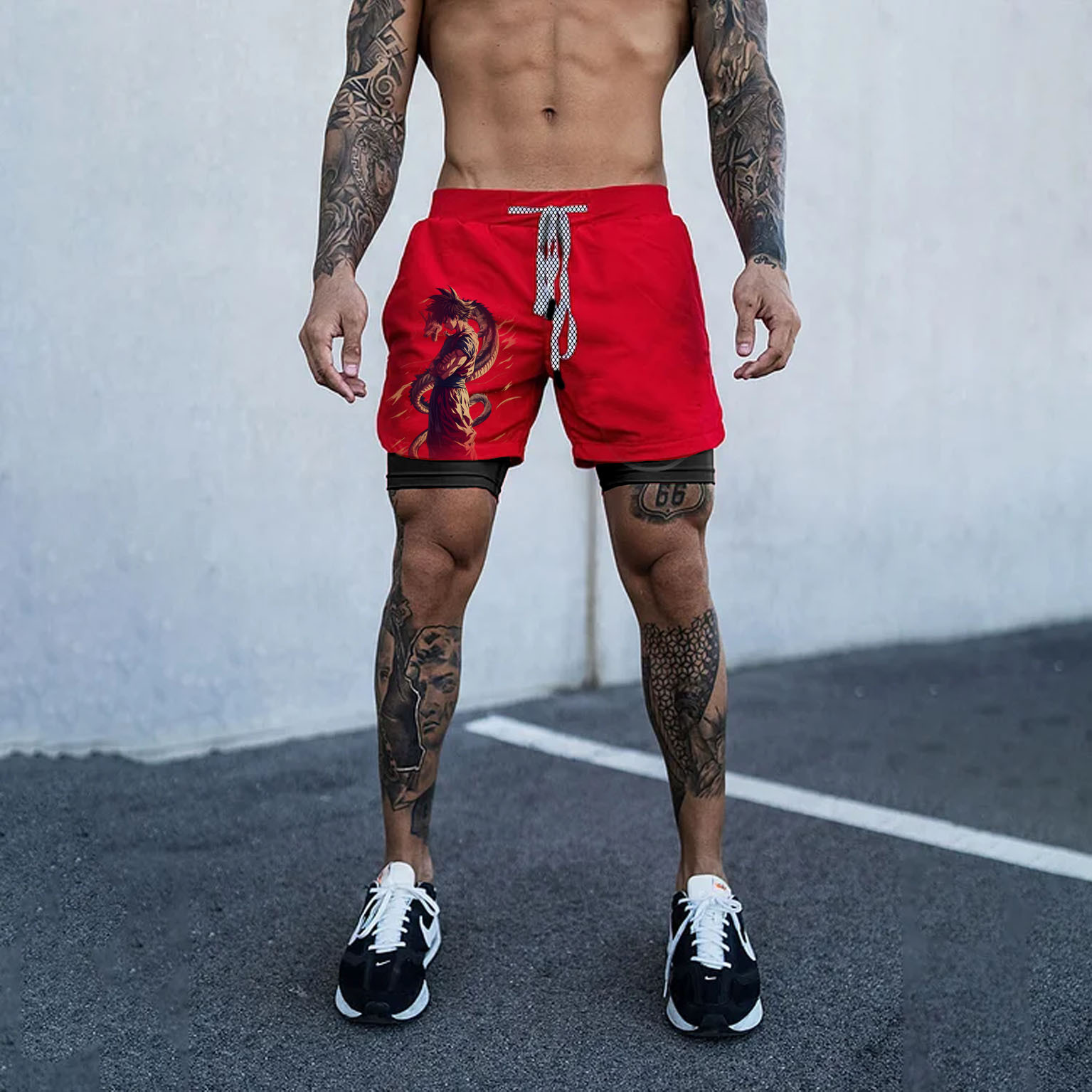 Unisex Anime Print Drawstring Dragon Ball Shorts