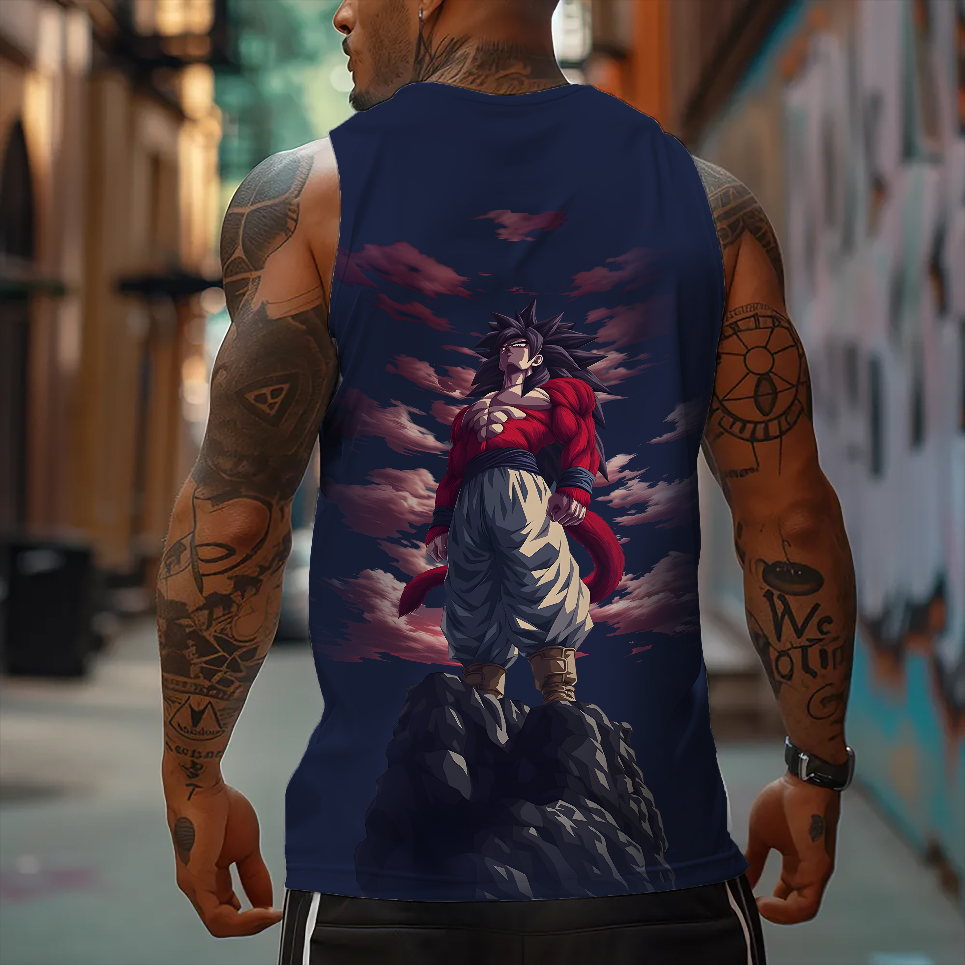 Oversized Anime Print Gym Tank Top