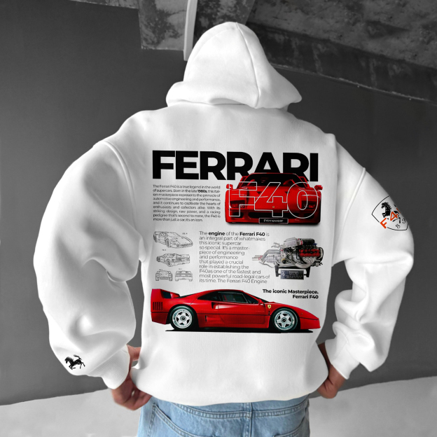 Oversize Sports Car F40 Print Hoodie