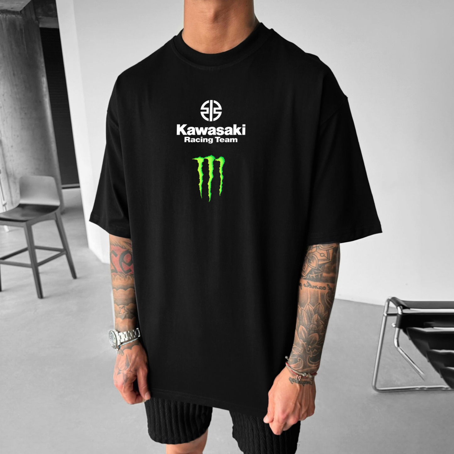 Unisex Casual Oversized Motorcycle Racing Print T-Shirt