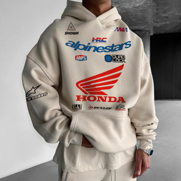 Oversized Unisex Casual Racing Print Sport Hoodie