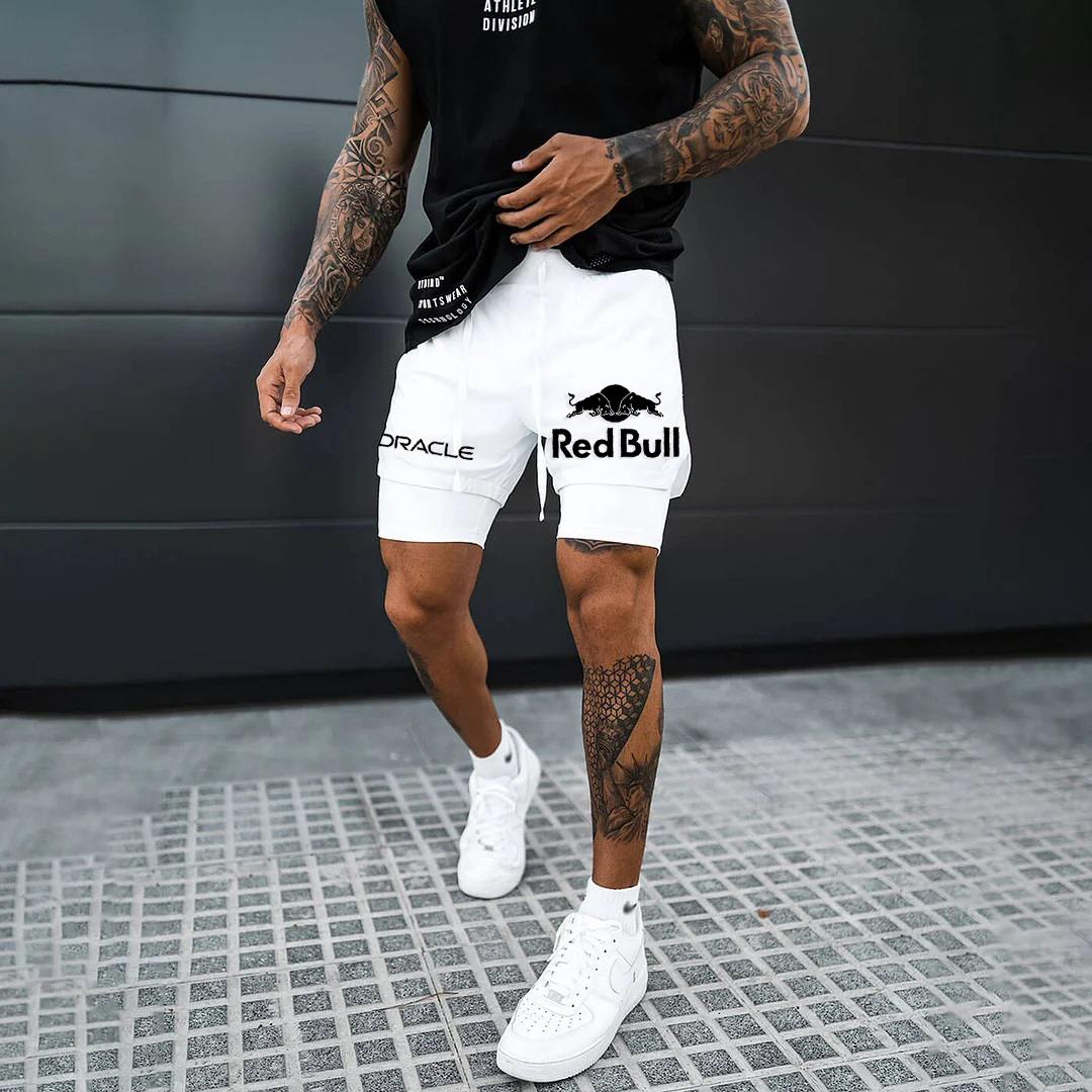 Men's Logo Print Double Layer Sports Shorts
