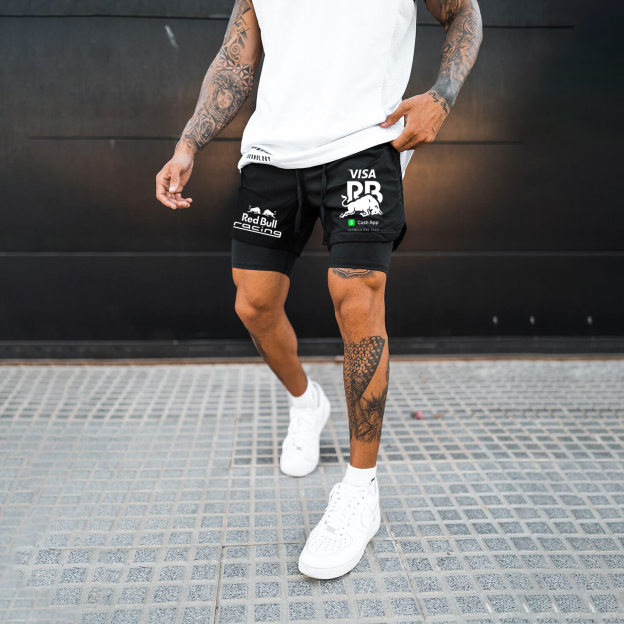 Men's Racing Print Double Layer Sports Shorts