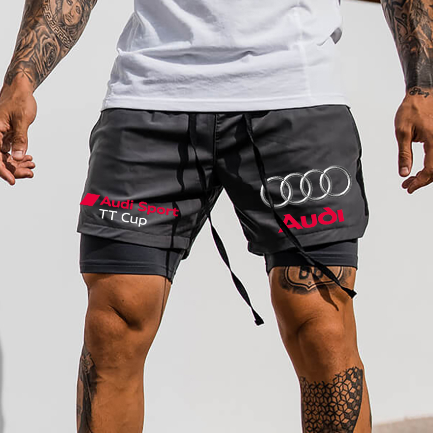 Men's Racing Print Double Layer Sports Shorts
