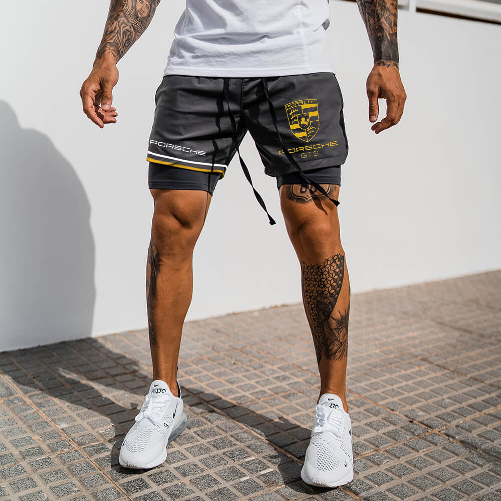 Men's Logo Print Double Layer Sports Shorts