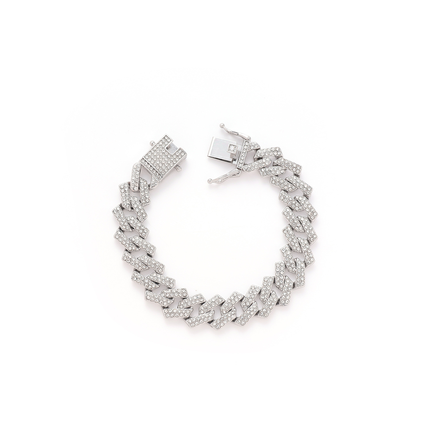Unisex European and American double row four-sided hip-hop necklace