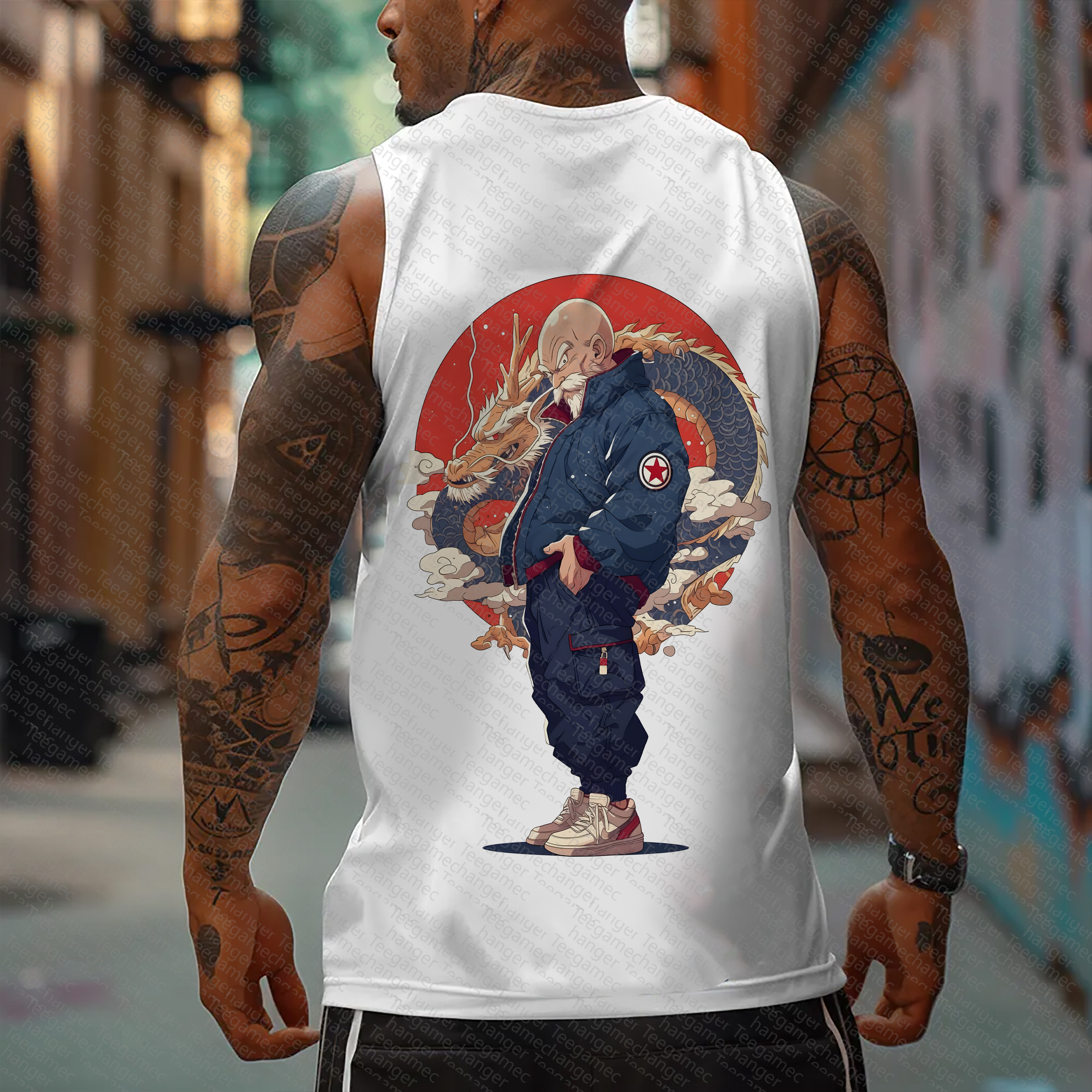 Oversized Anime Print Gym Tank Top