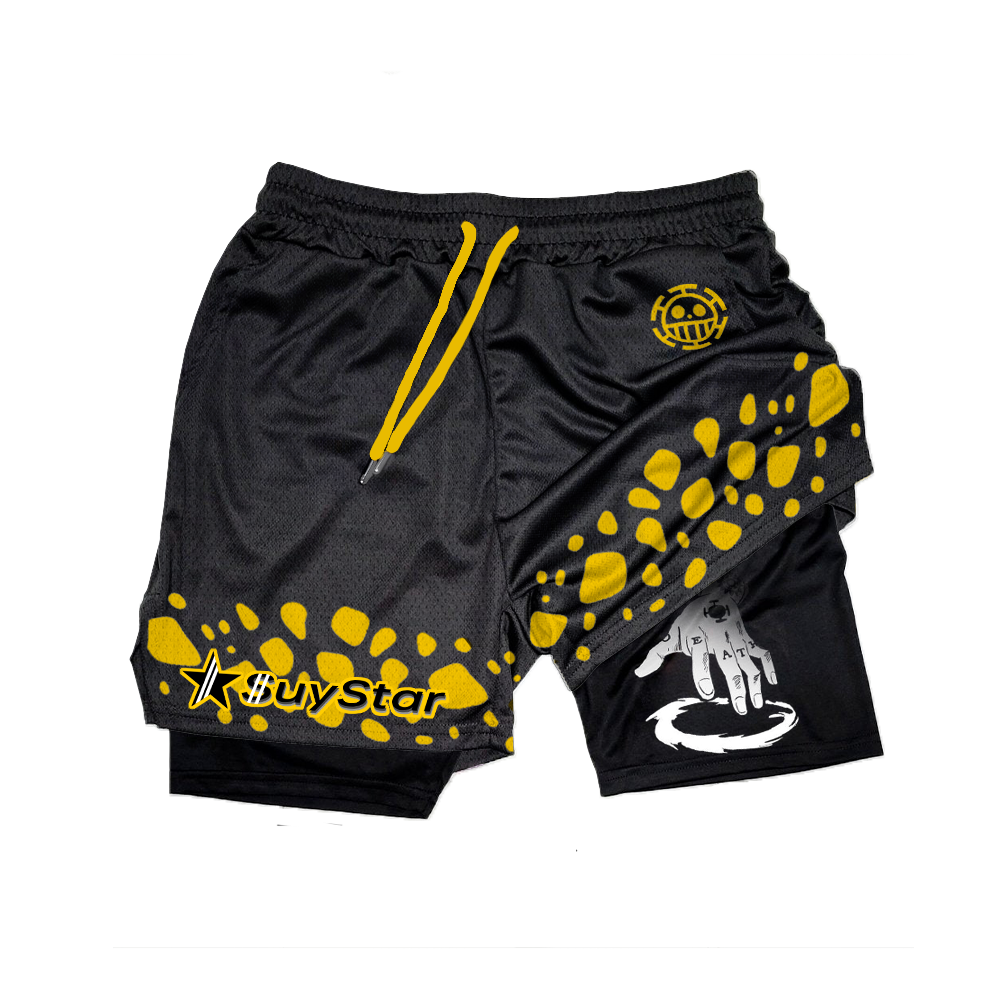 Men's Anime Print Drawstring Double Layer Shorts