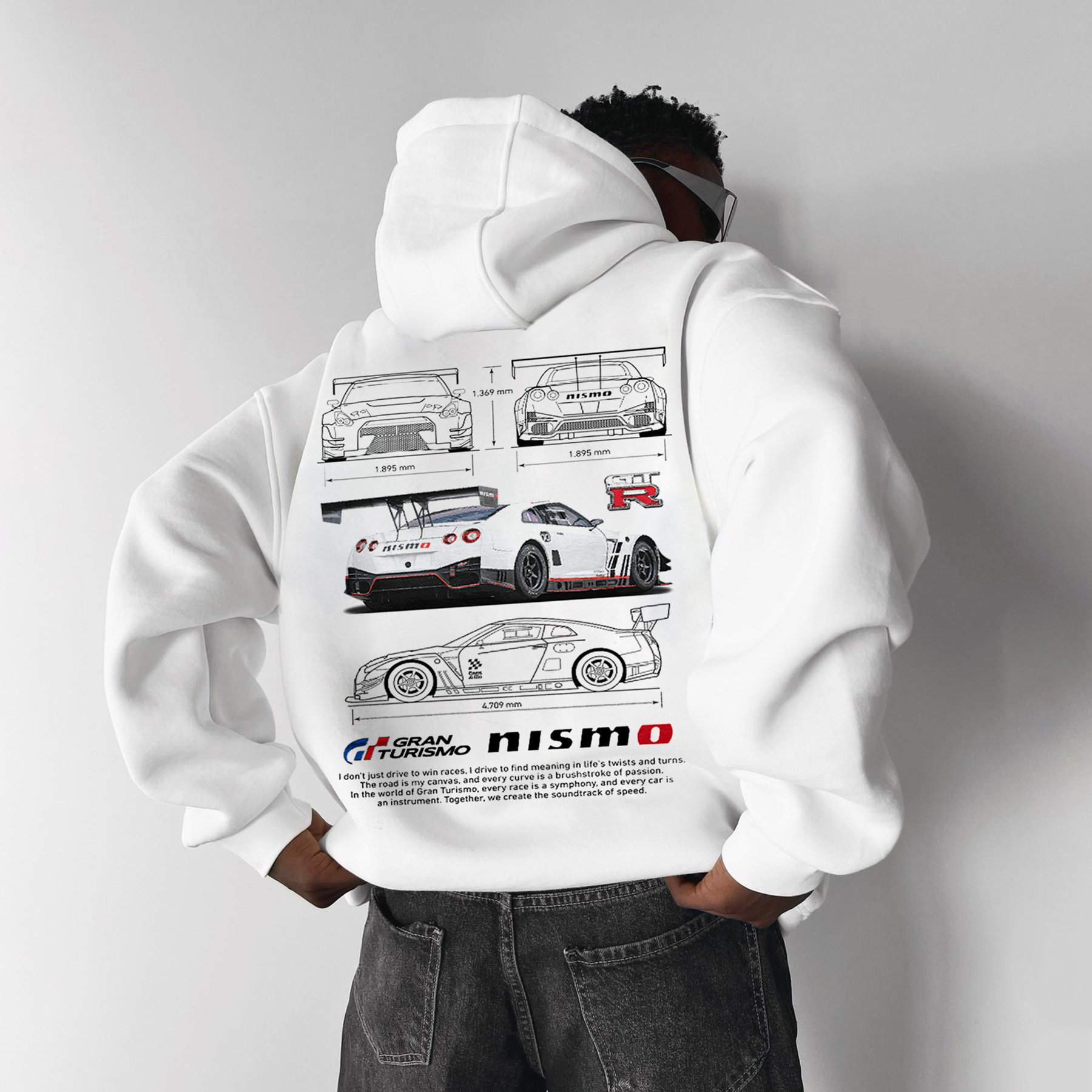 Oversize Sports Car Print Hoodie