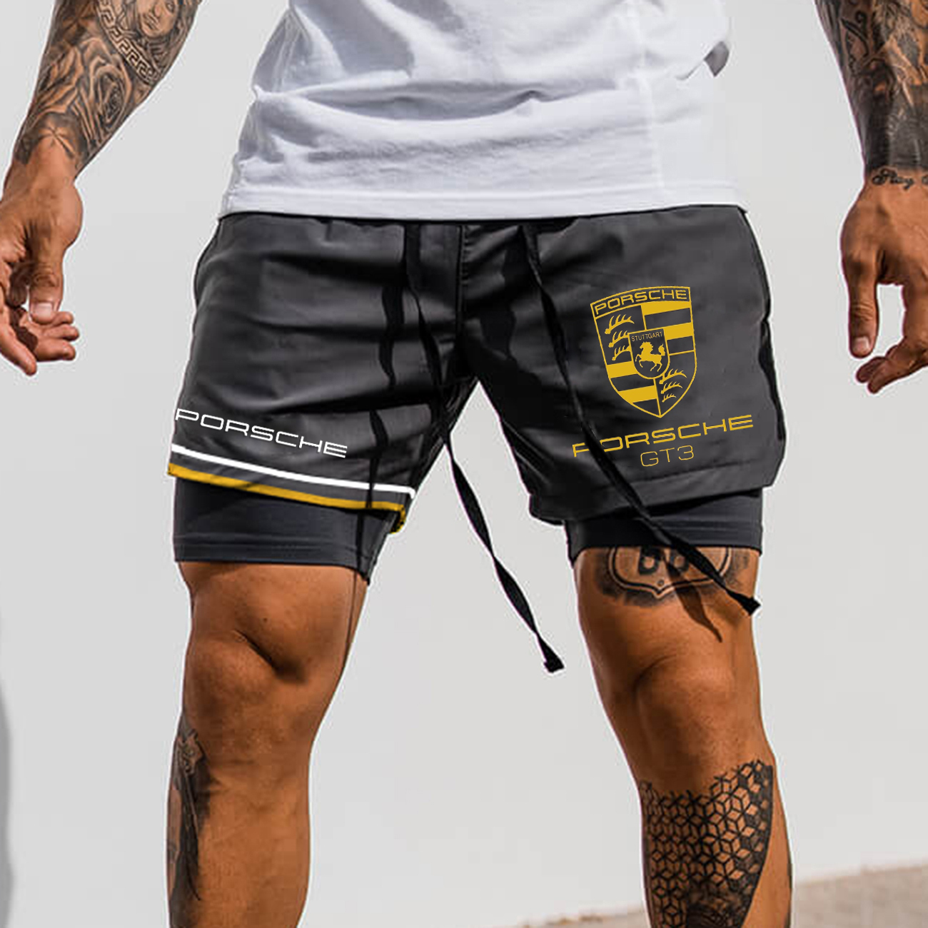 Men's Logo Print Double Layer Sports Shorts