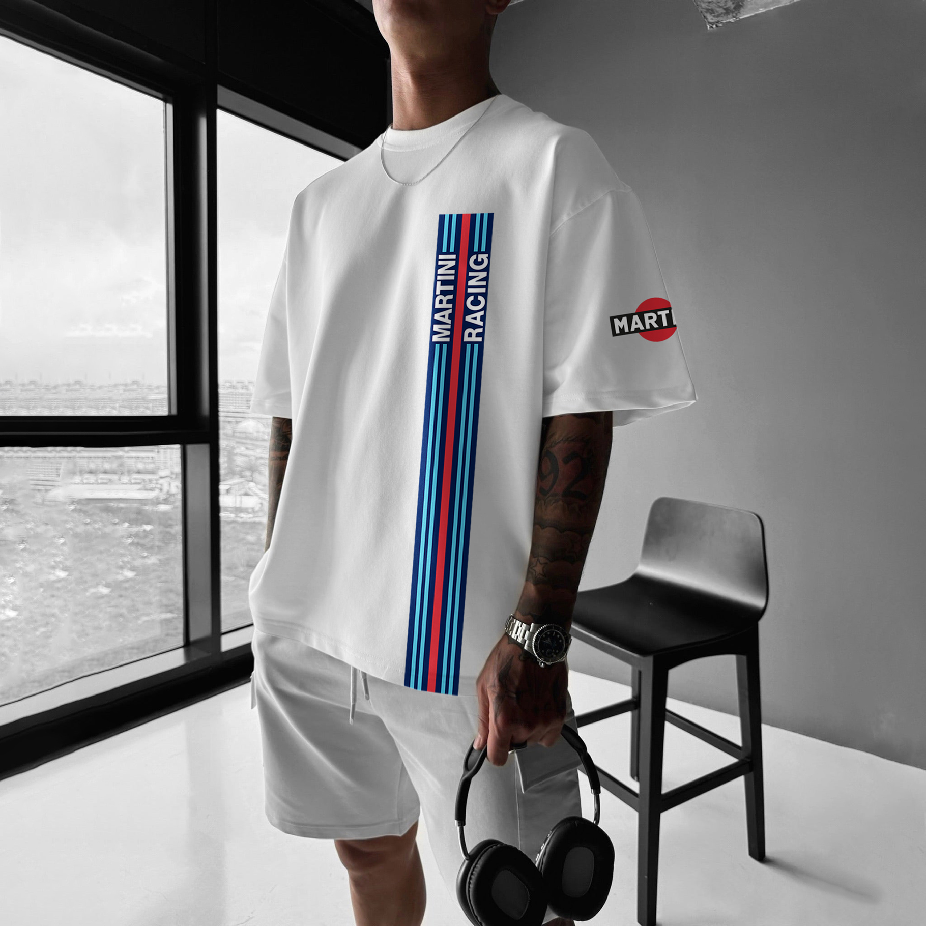 Unisex Casual Oversized Racing Print Racing T-Shirt