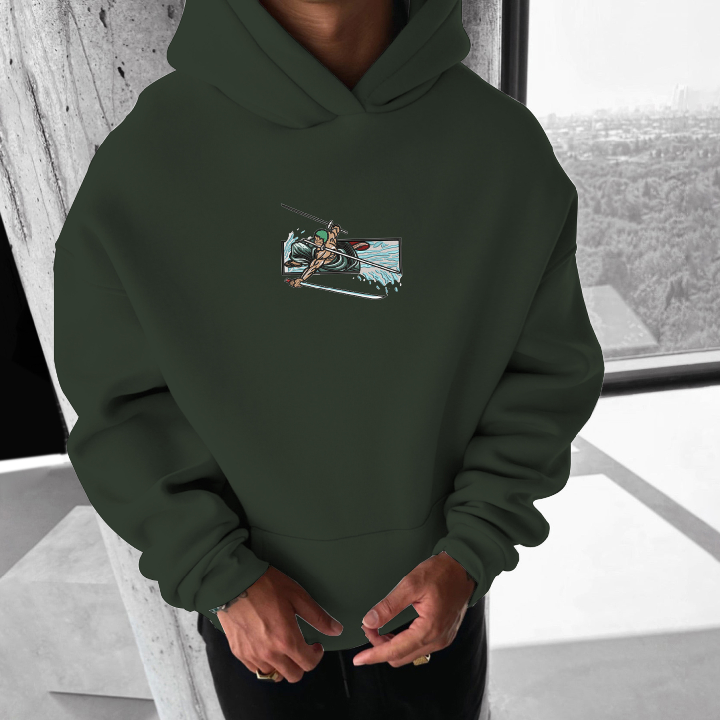 Unisex Pirate Straw Hat Anime Print Embroidery Casual Oversized Hoodie-Teegamechanger