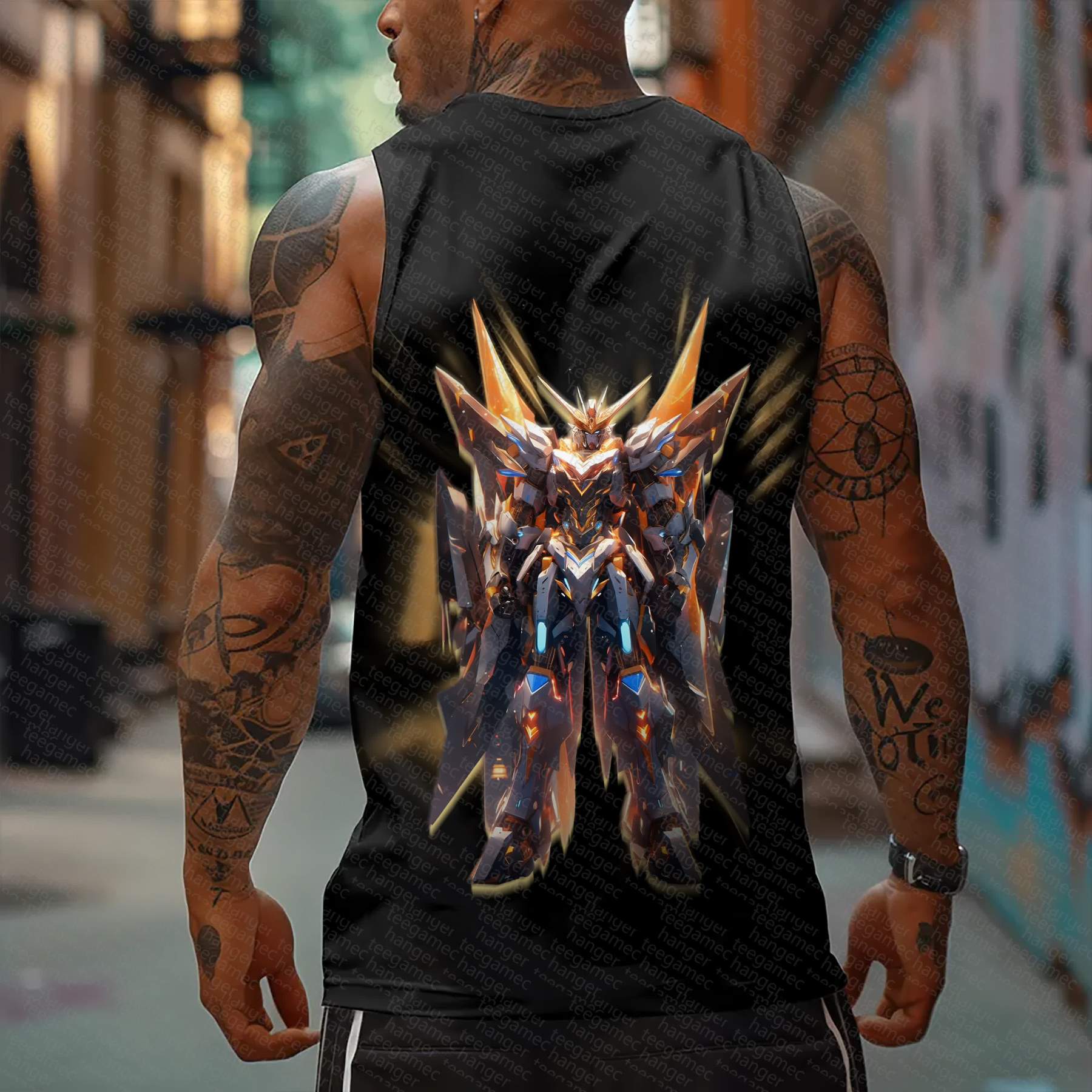 Oversized Anime Print Gym Tank Top