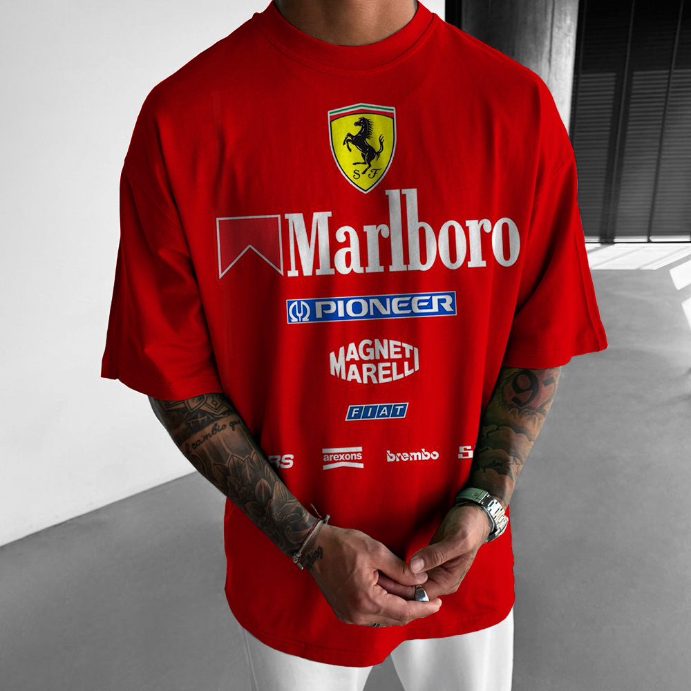 Oversized Men's Racing Print Casual Short Sleeve T-Shirt