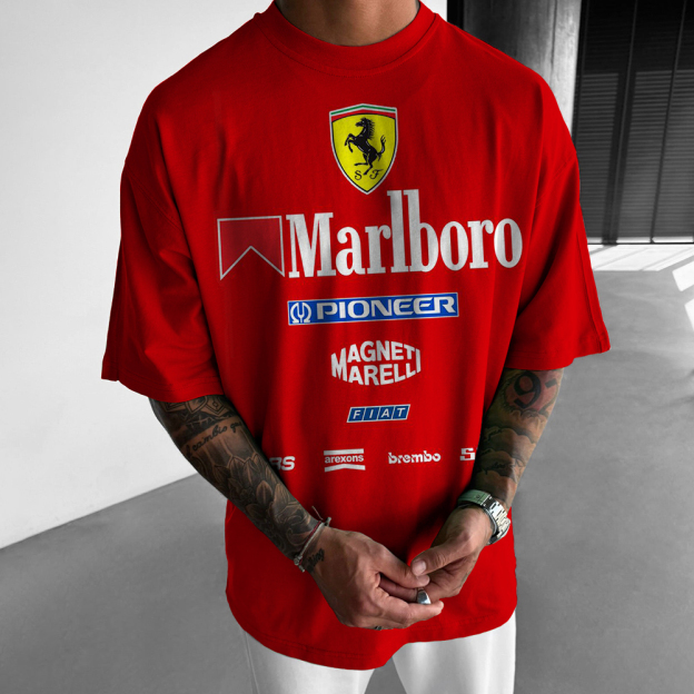 Oversized Men's Racing Print Casual Short Sleeve T-Shirt