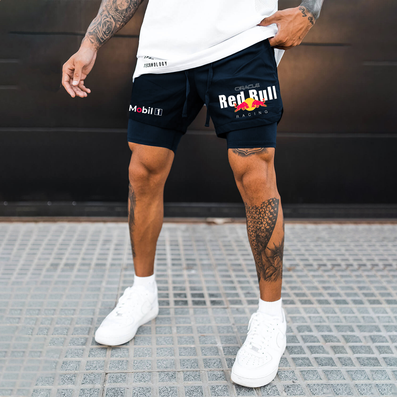 Racing Print Double Layer Shorts