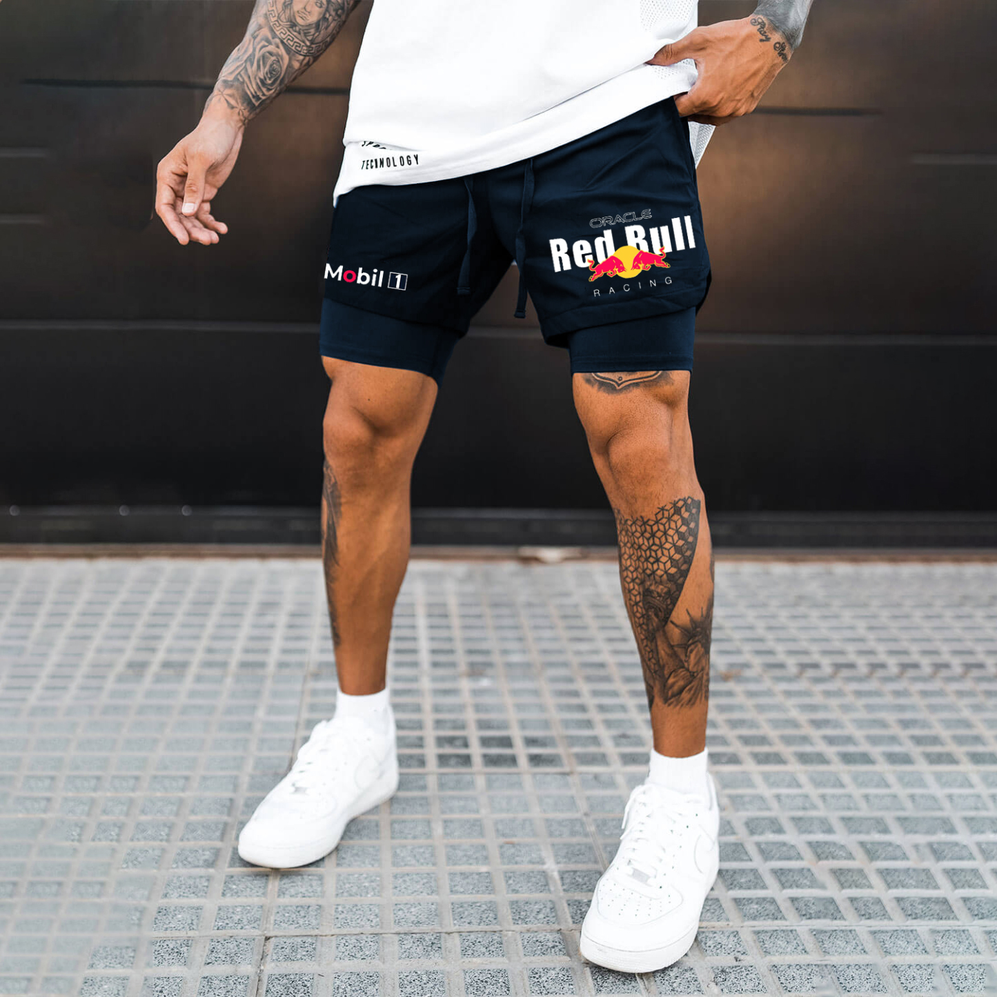 Racing Print Double Layer Shorts