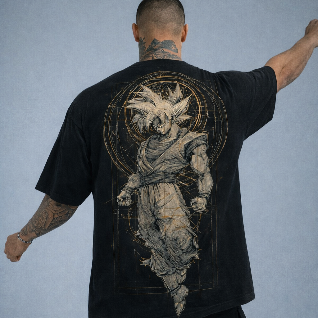 Camiseta  Streetwear Oversized  Goku Fase 1 Preta