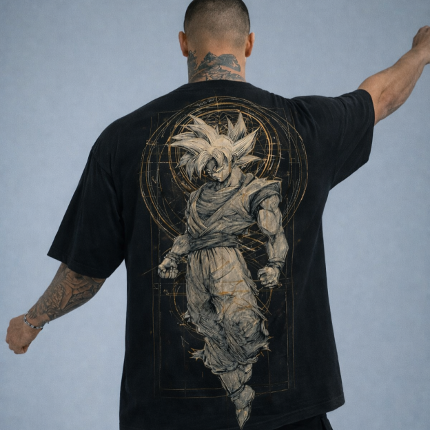 Camiseta  Streetwear Oversized  Goku Fase 1 Preta