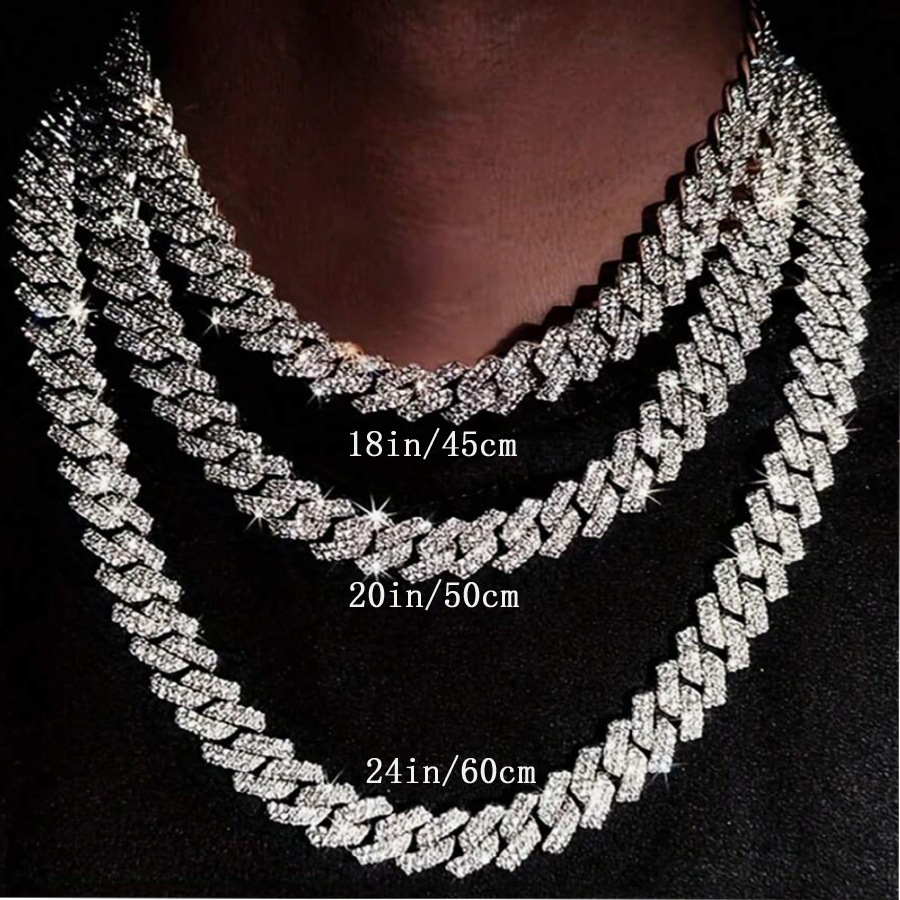 Unisex European and American double row four-sided hip-hop necklace