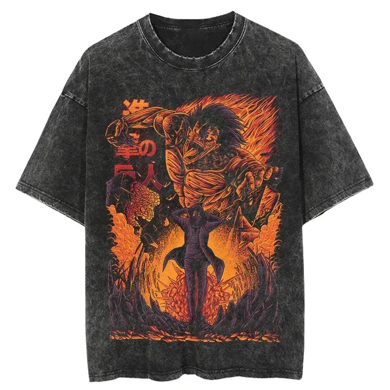 Unisex Anime Inspired Vintage Washed T-Shirt丨Attack on Titan