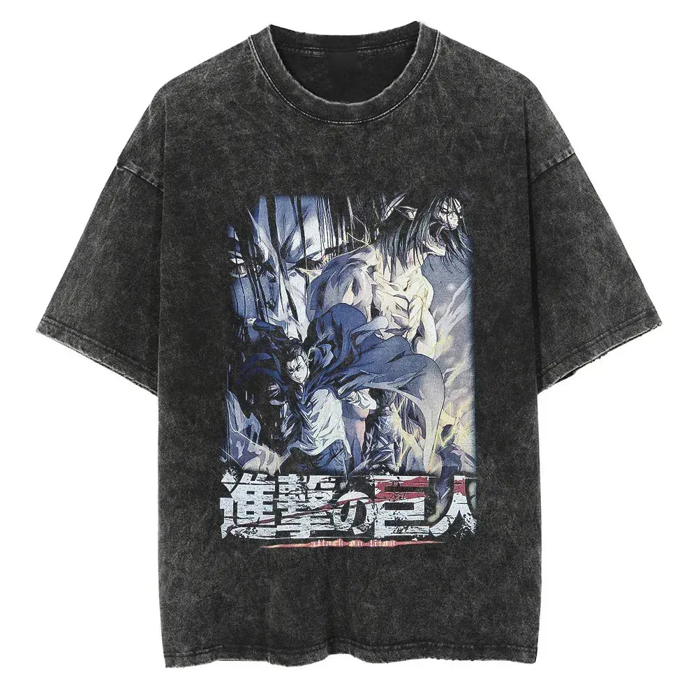 Unisex Anime Inspired Vintage Washed T-Shirt丨Attack on Titan