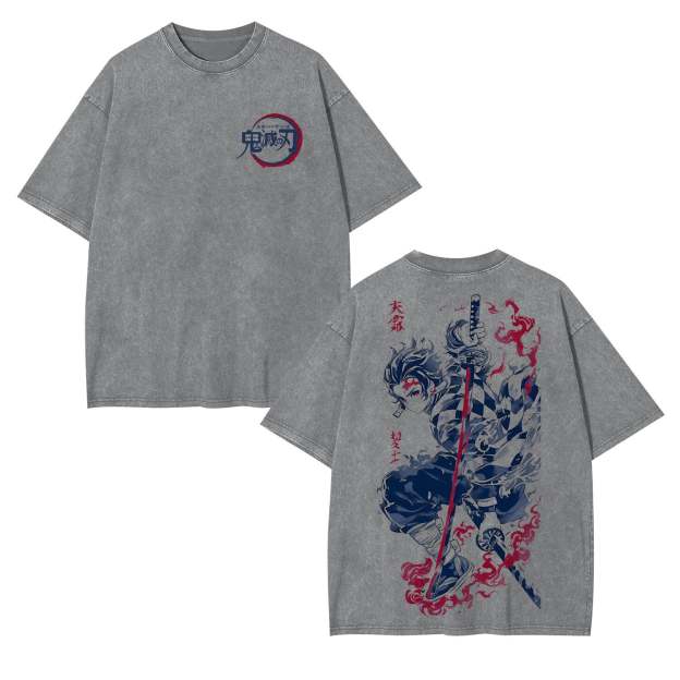 Unisex Anime Inspired Vintage Washed T-Shirt丨Demon Slayer