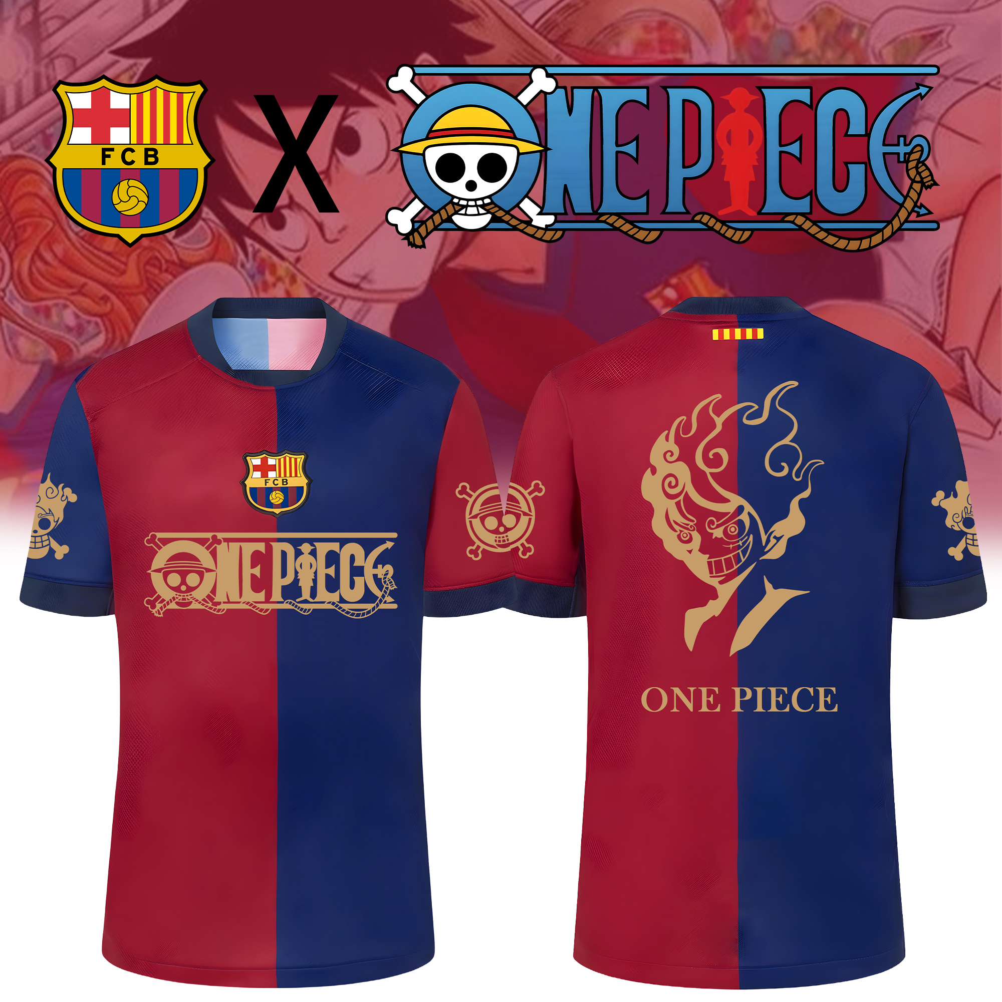Unisex Retro T-shirt | Barcelona x One Piece