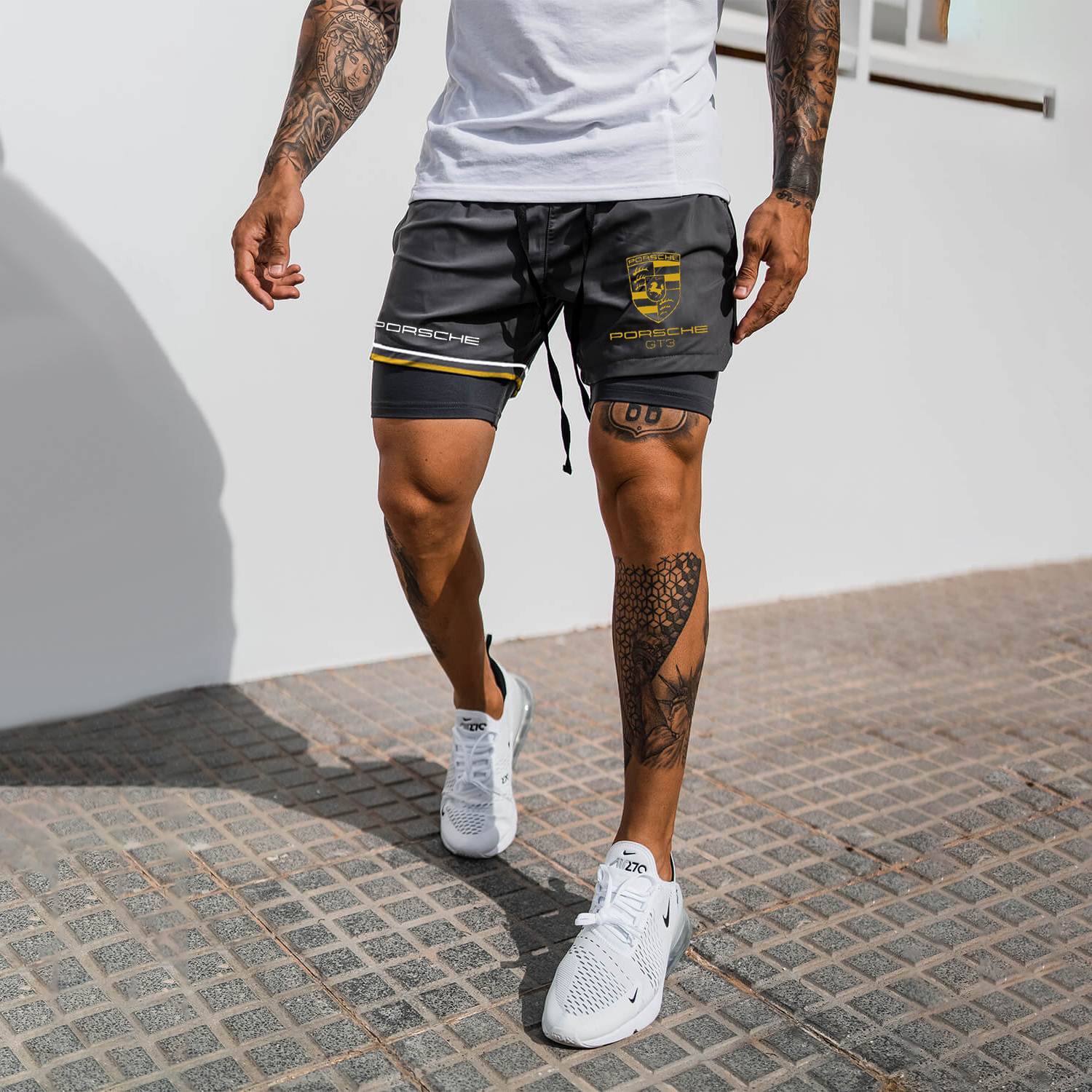 Men's Logo Print Double Layer Sports Shorts