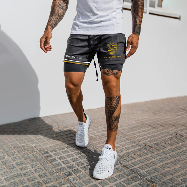 Men's Logo Print Double Layer Sports Shorts