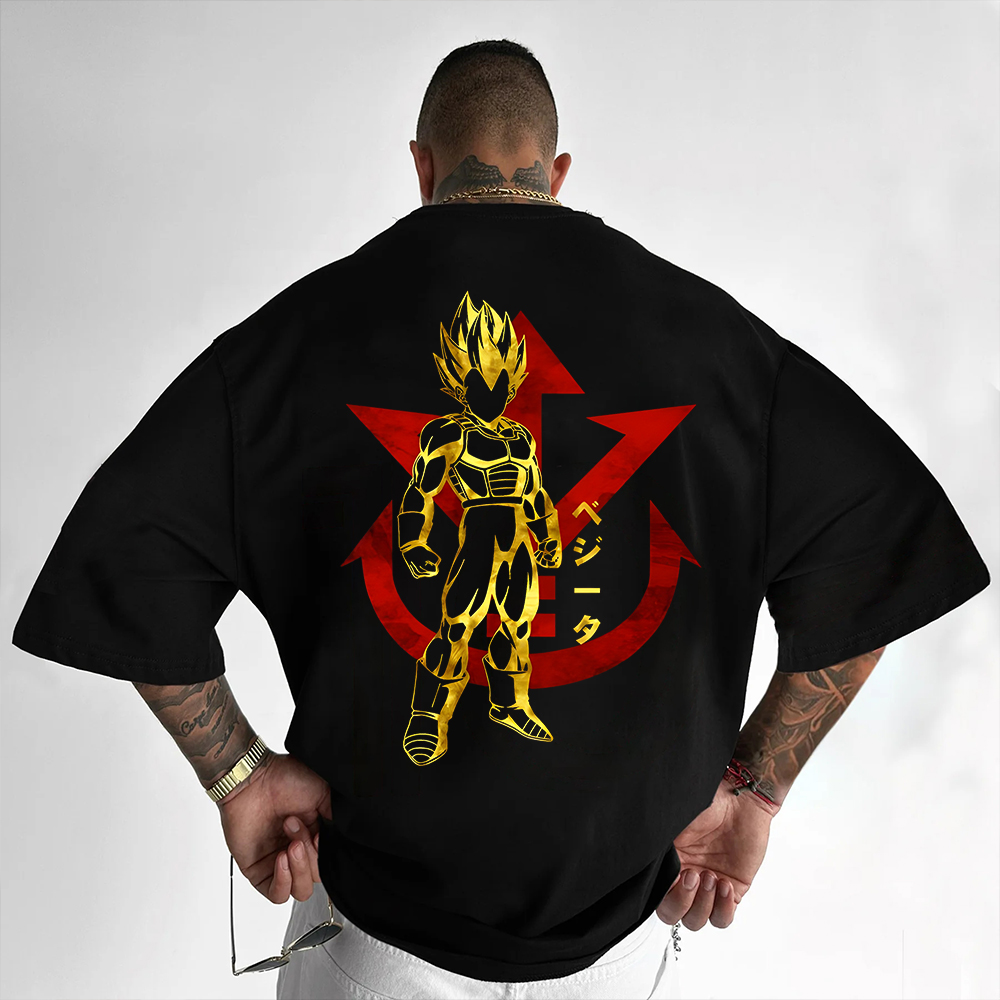 Oversized casual Dragon Ball Vegeta silhouette large print T-shirt