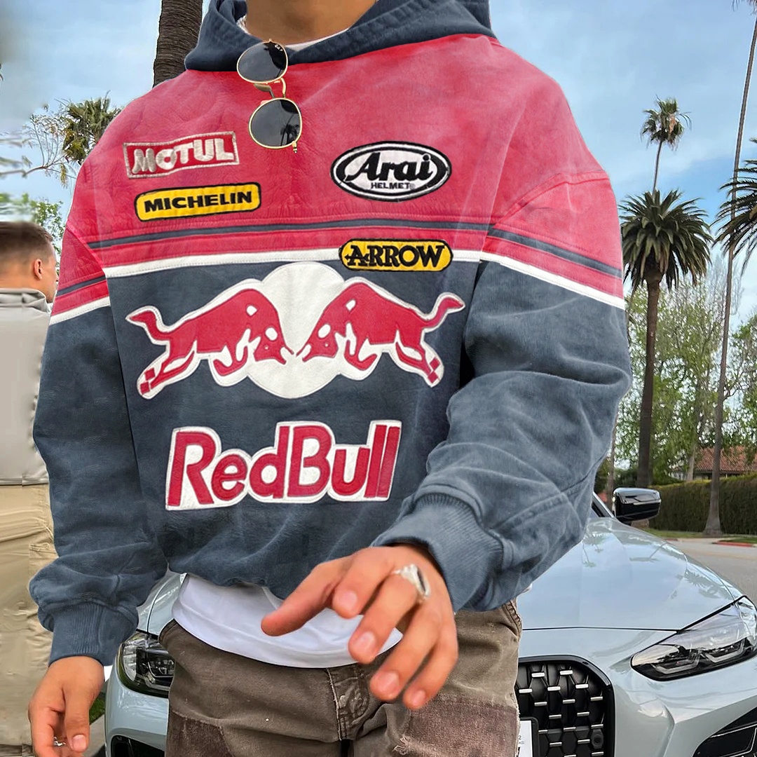 Men's Outdoor Casual Graphic Print Zipper Collar Racing Print Sweatshi