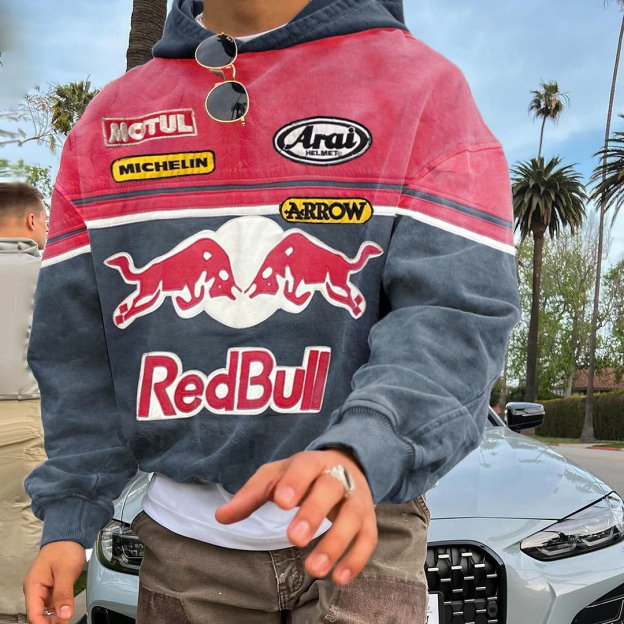 Men's Outdoor Casual Graphic Print Zipper Collar Racing Print Sweatshirt