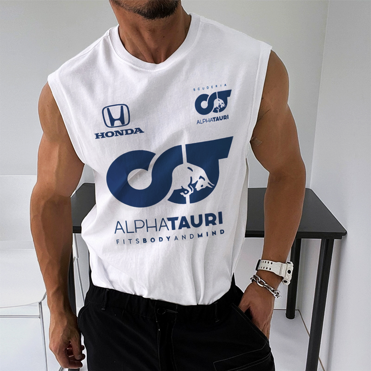 Mens Racing Club Team Casual Print Gym Sleeveless Tank