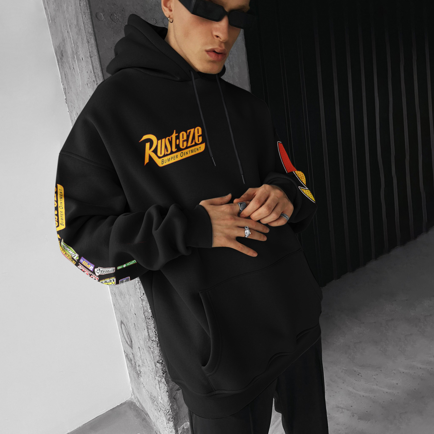 Oversize Sports Car Print Hoodie