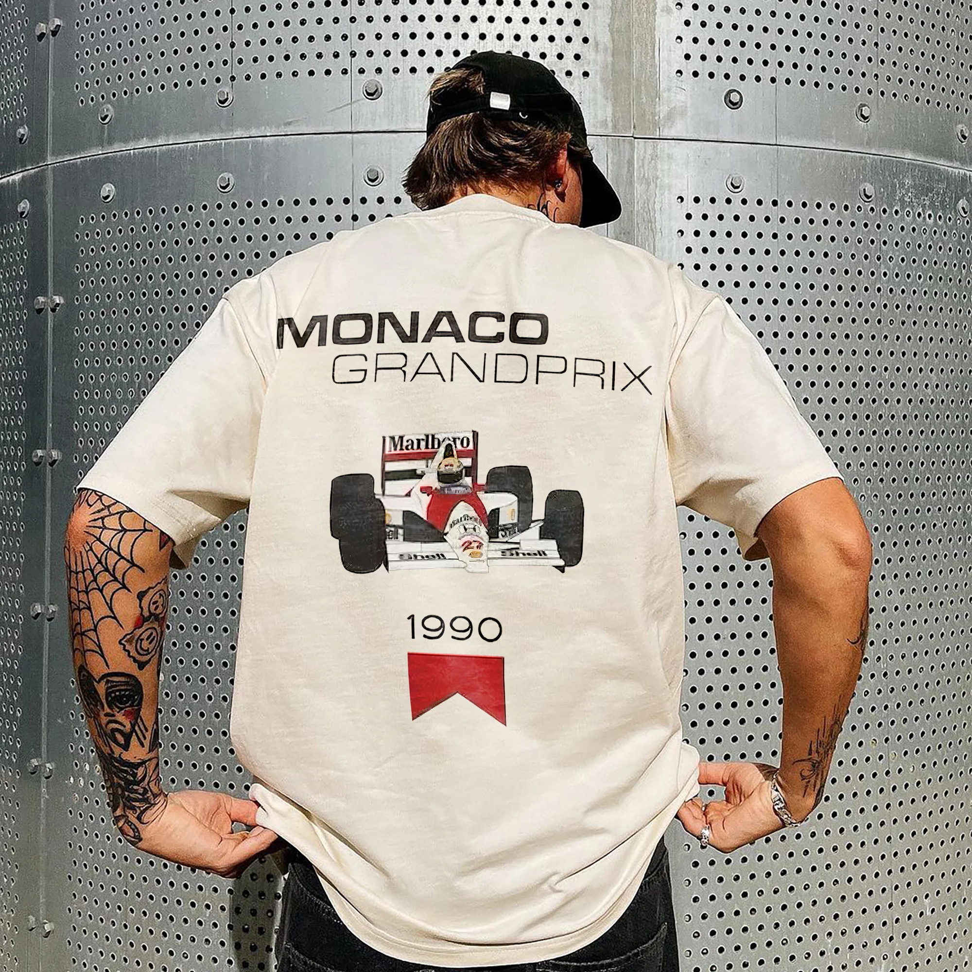 Casual Retro Street Car Printed Short Sleeve Crew Neck T-Shirt 225