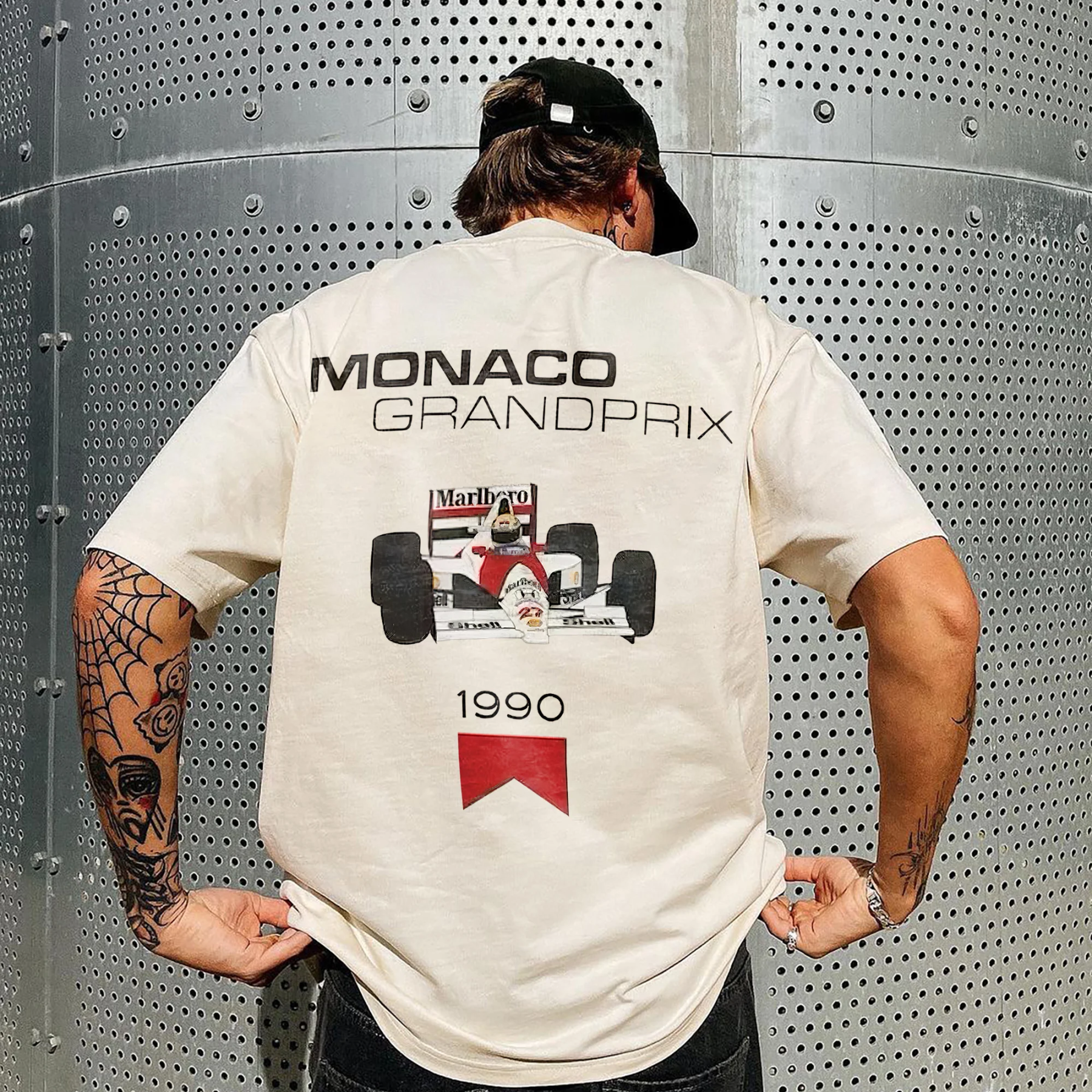 Casual Retro Street Car Printed Short Sleeve Crew Neck T-Shirt 225