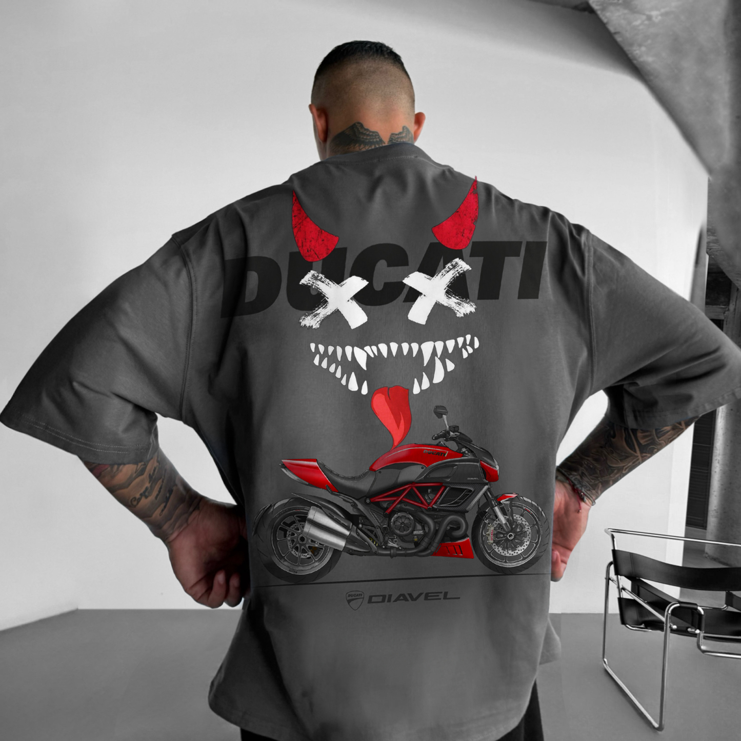 Unisex Oversized Motorcycle Print T-Shirt