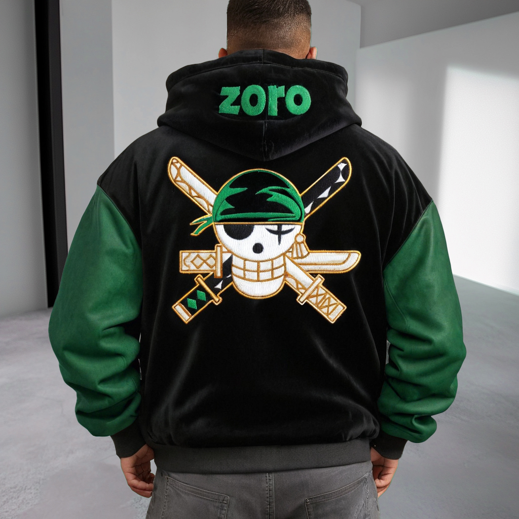 Oversized  Velvet Leather Patchwork Hoodie-Teegamechanger