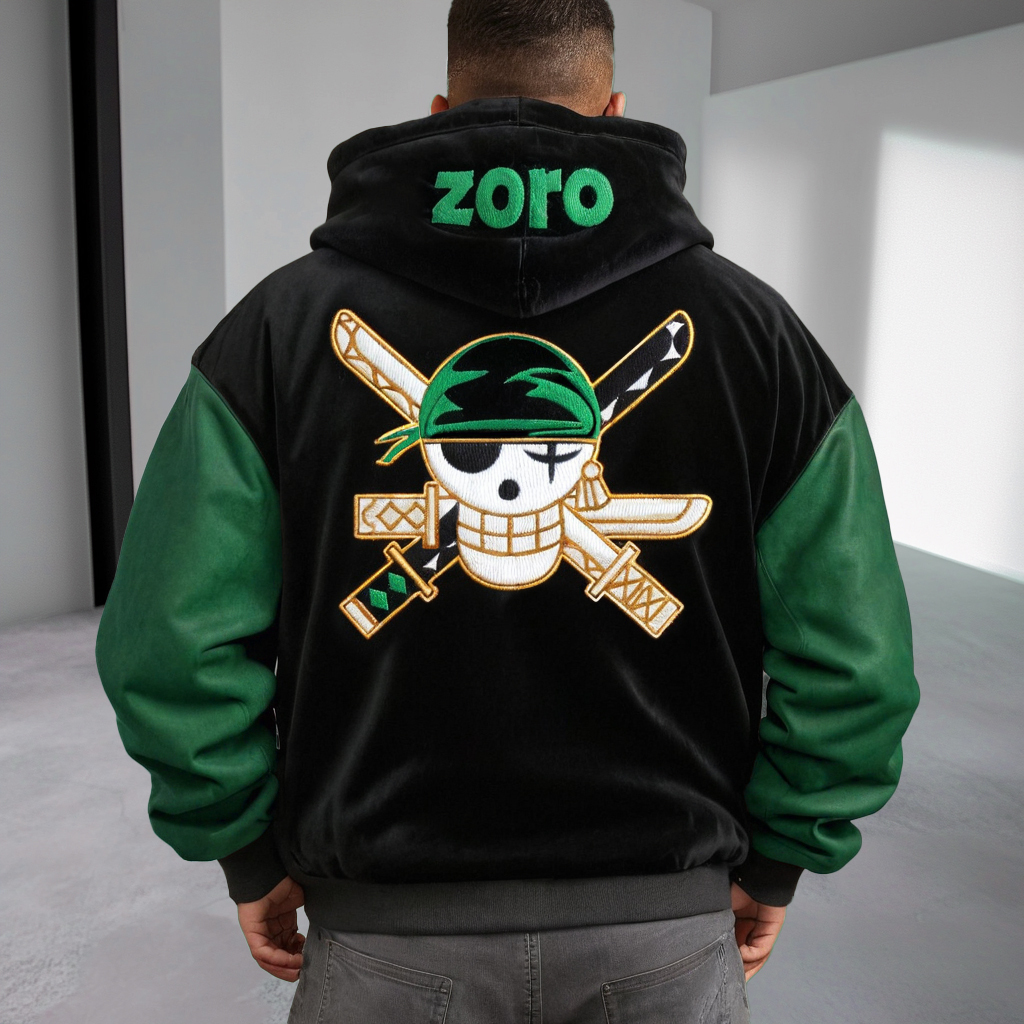 Oversized  Velvet Leather Patchwork Hoodie-Teegamechanger