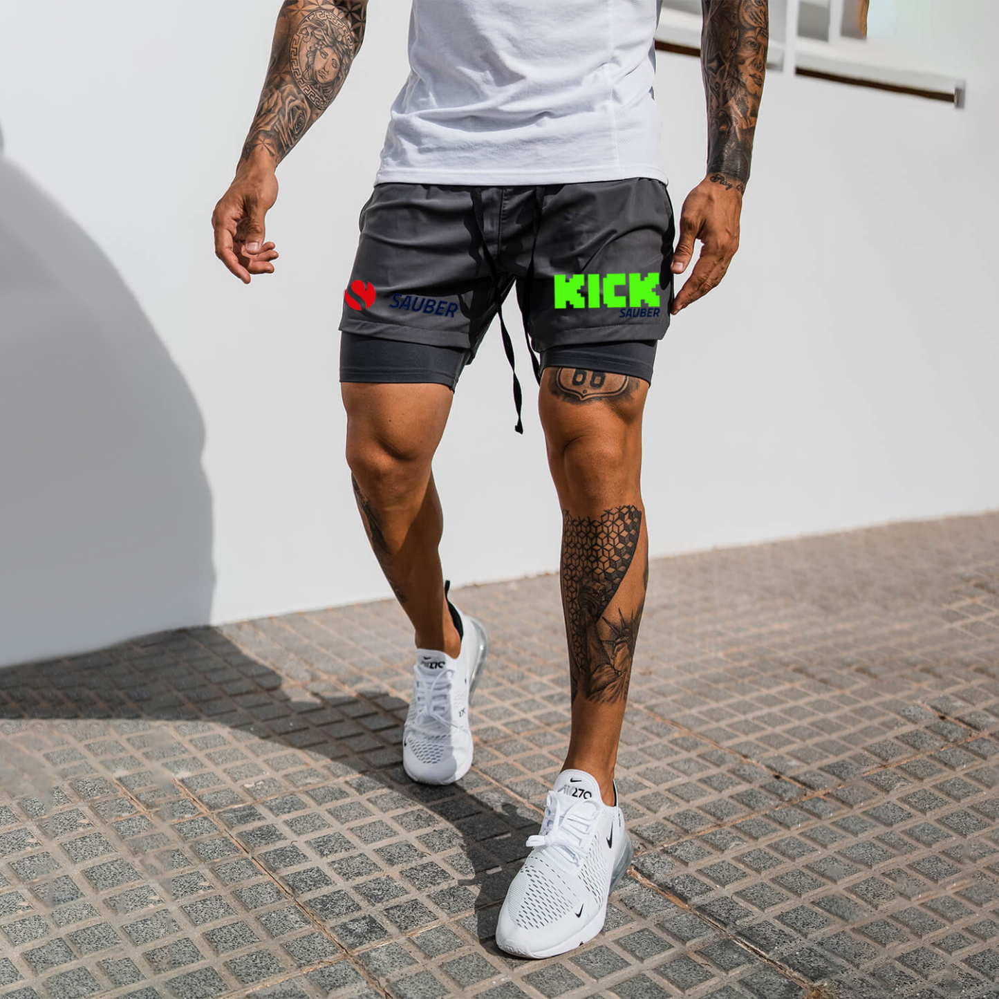 Men's Racing Print Double Layer Sports Shorts