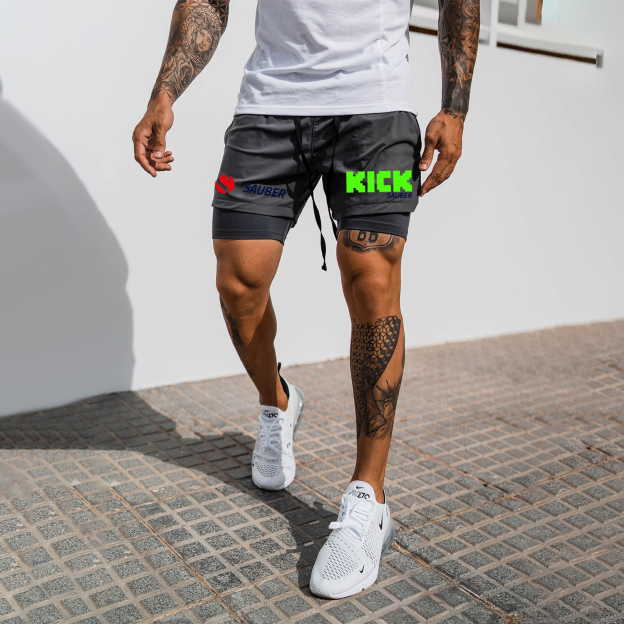 Men's Racing Print Double Layer Sports Shorts