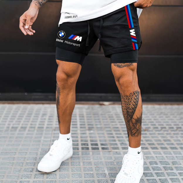 Men's Racing Print Double Layer Sports Shorts