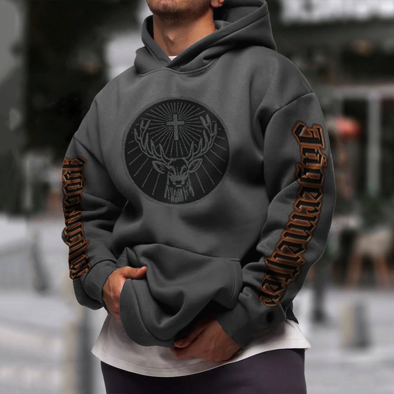 Elk Letter Print Hoodie