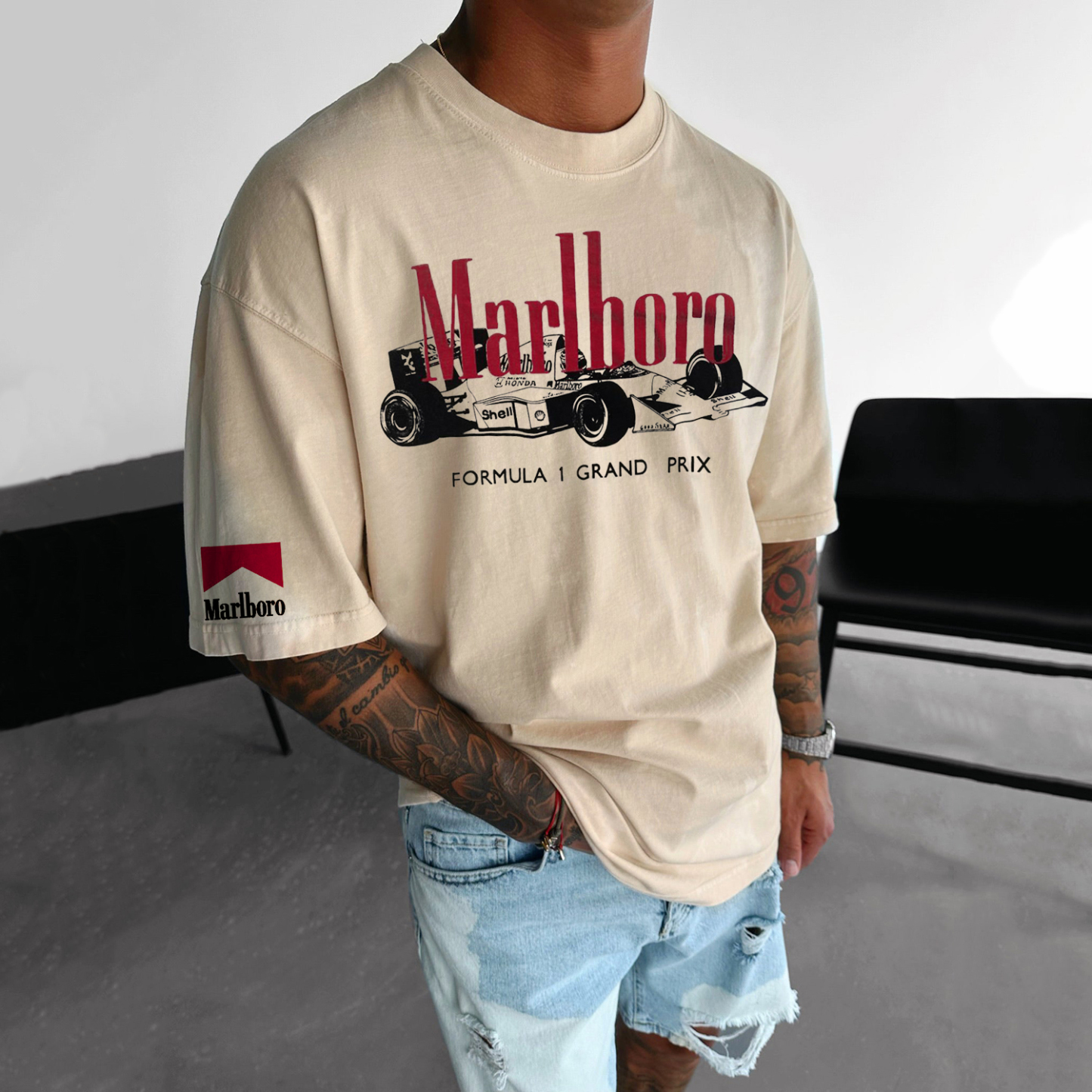 Retro Casual Racing Letter Printed T-shirt