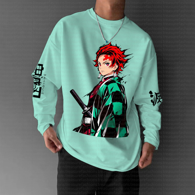 Unisex “Demon Slayer” Anime Graphic Streetwear Vintage Long-Sleeved T-shirt