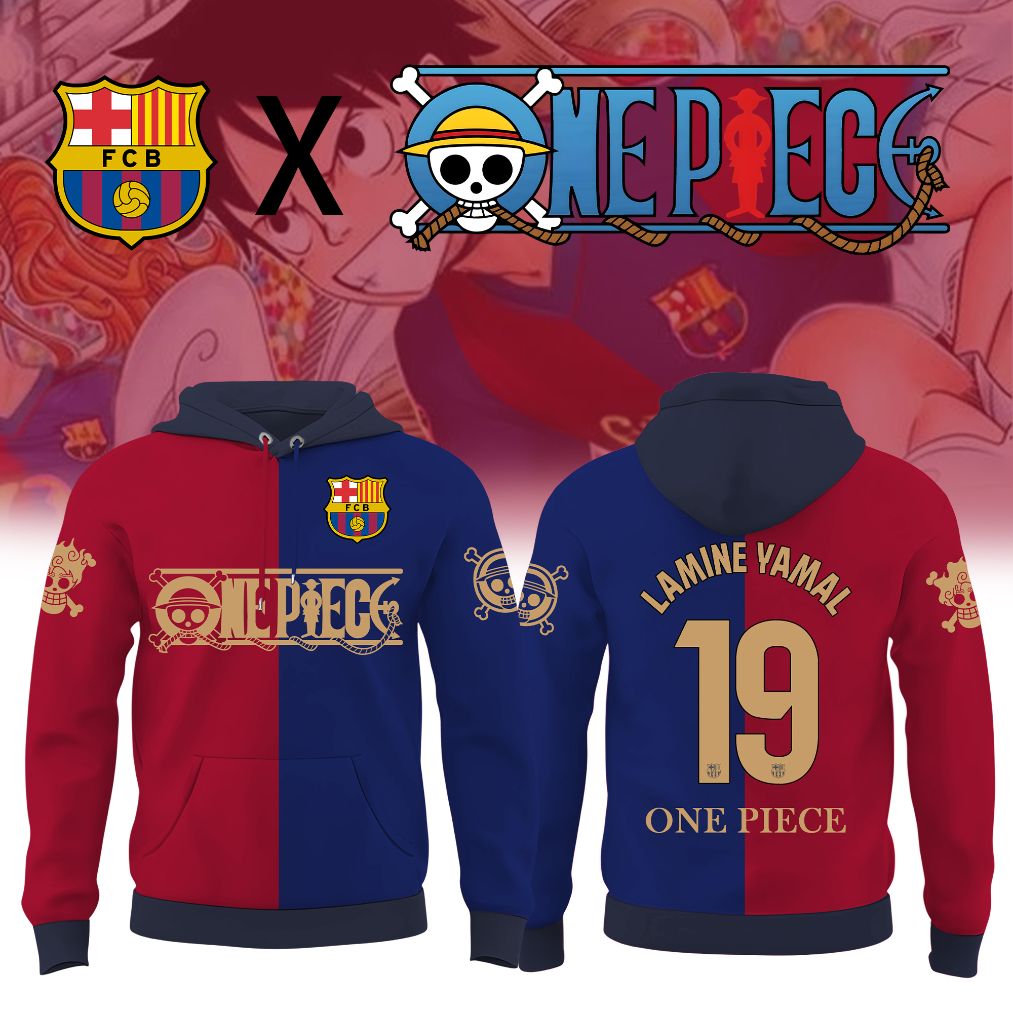 Unisex Retro Hoodie丨Barcelona x One Piece