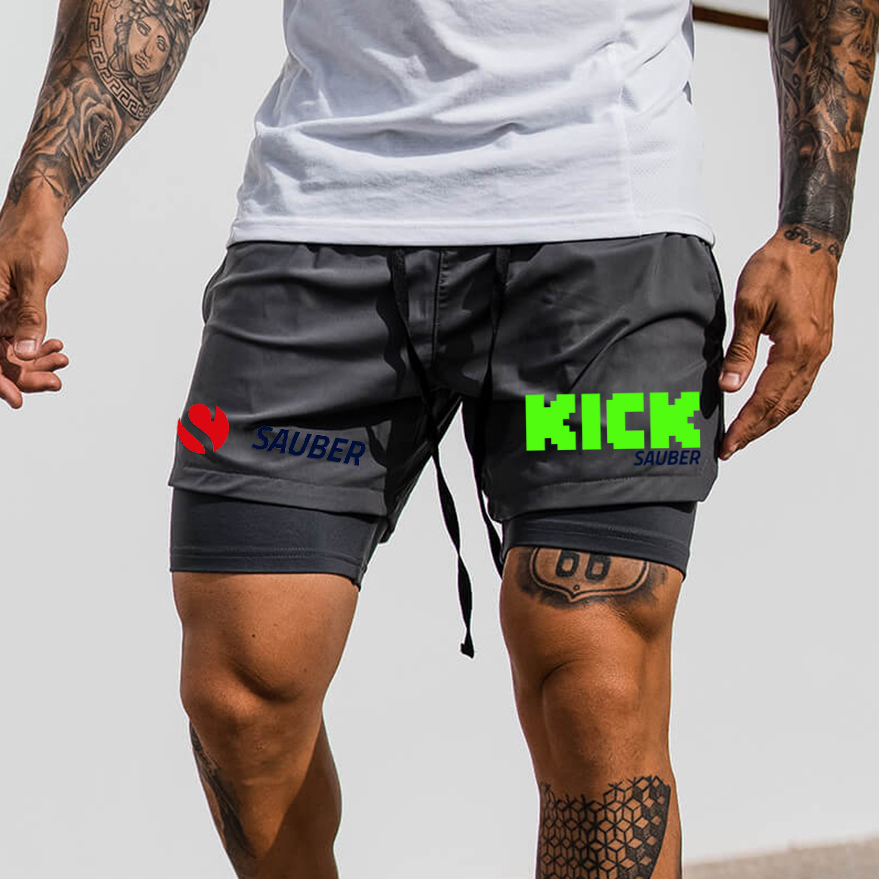 Men's Racing Print Double Layer Sports Shorts