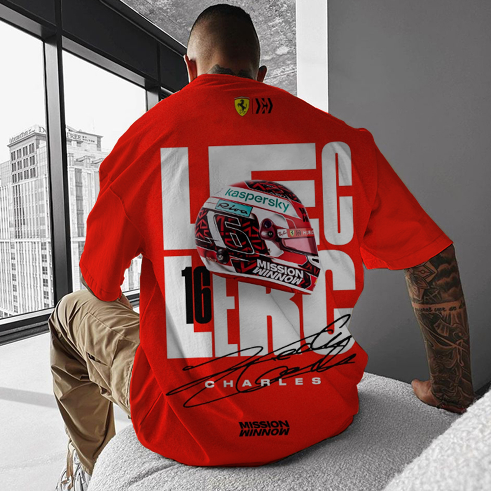 Oversized Unisex Racing Helmet Print Casual T-Shirt