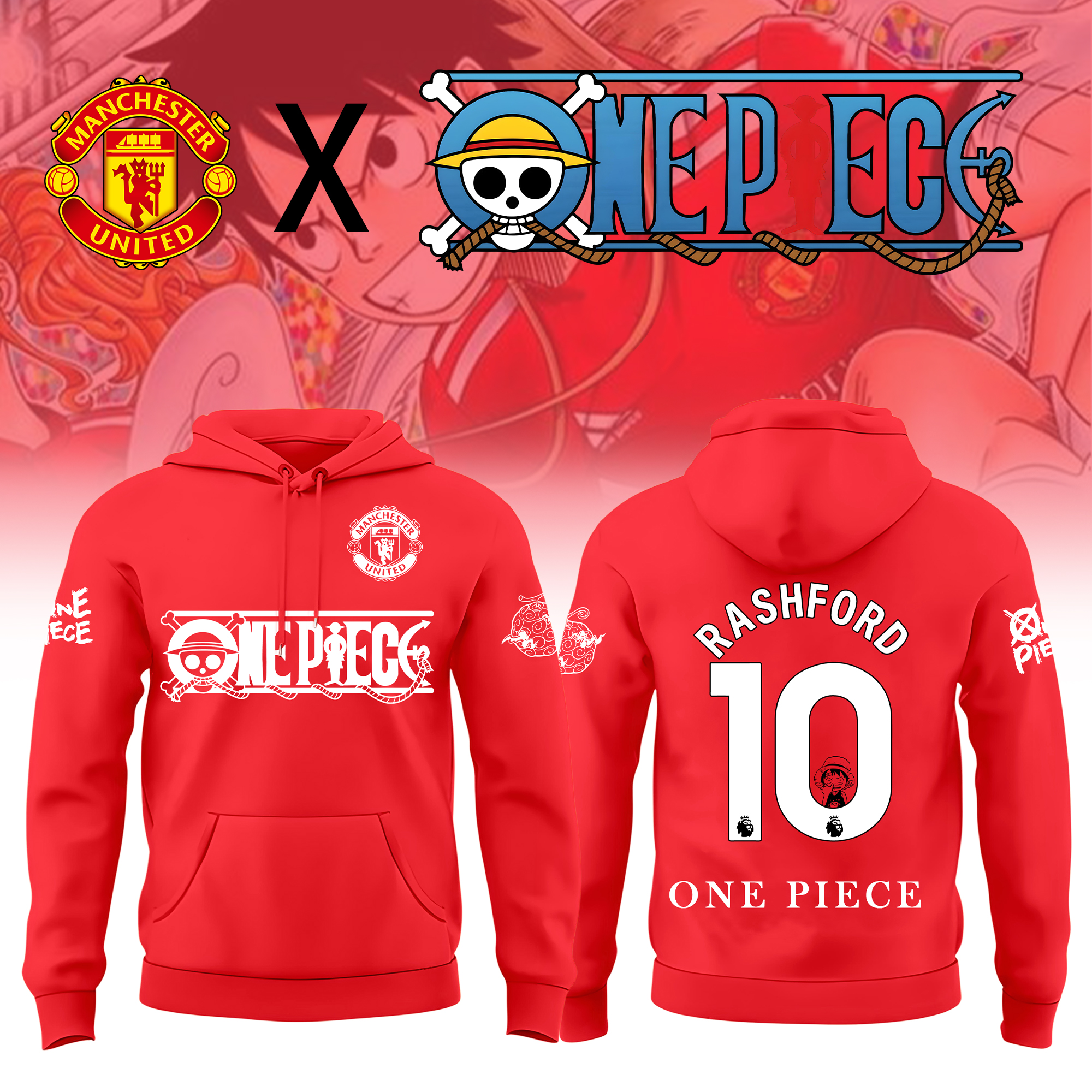 Unisex Retro Hoodie丨Manchester United x One Piece
